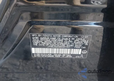 2008 Lexus Es 350 from USA, damaged, VIN JTHBJ46G482207331